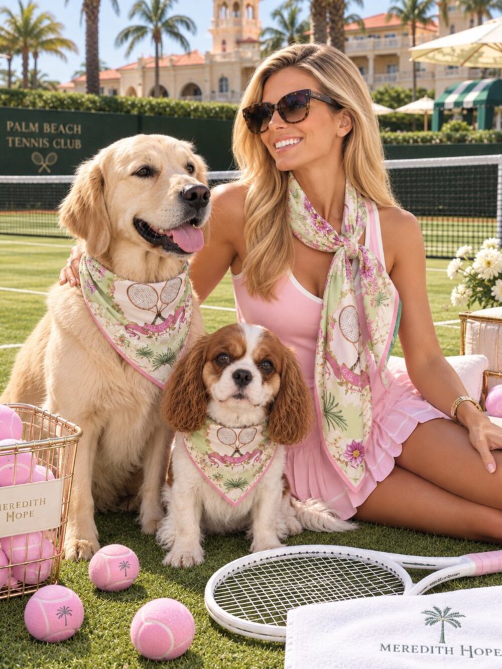 Meredith M Hope Matching Set Silk Scarf + Cotton Bandana Palm Beach
